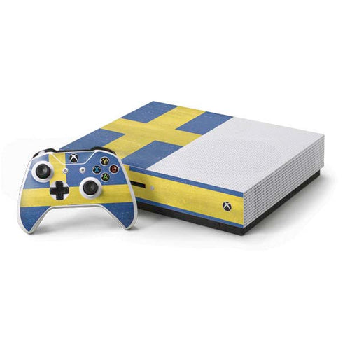 Sweden Flag Distressed Xbox One S Console and Controller Bundle Skin